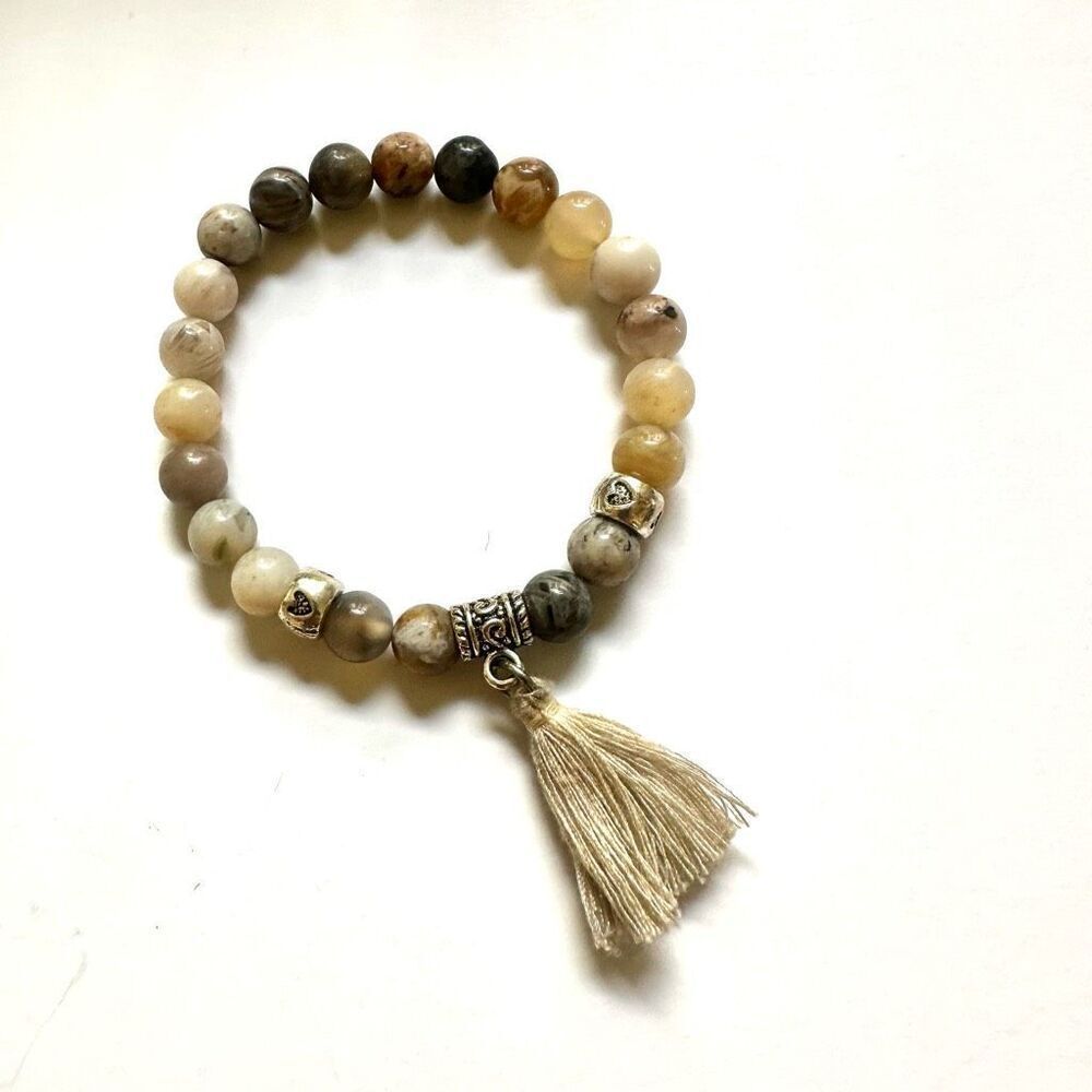 Natural stones stretchy  tassel bracelet